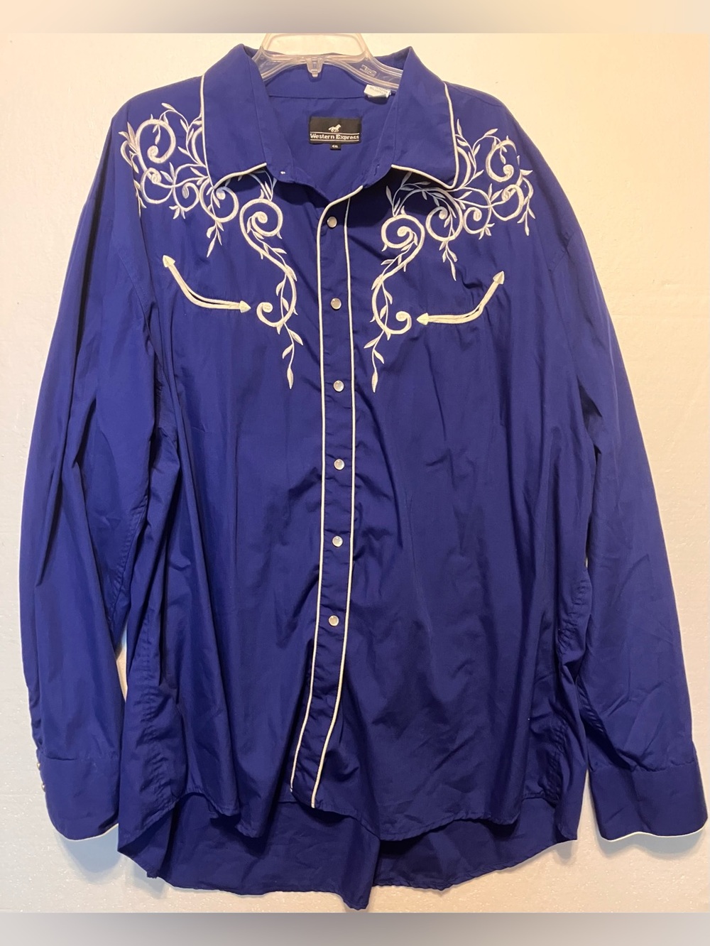Western Express 4XL Embroidered Pearl Snap Button-Up Shirt Jacket - Royal Blue